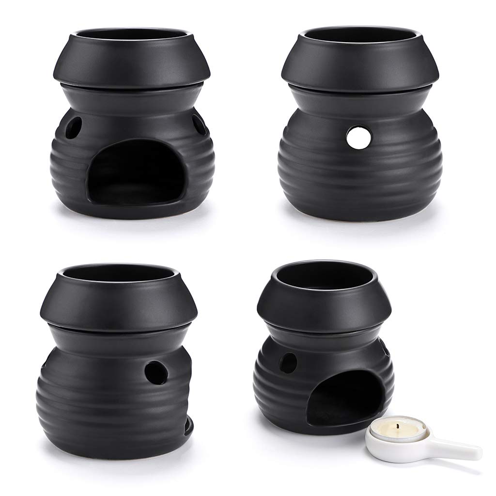 SUMNACON Lampada profumata in ceramica con portacandela, portacandela Kalebasse, lampada aromatica, diffusore di aromi, per olio profumato e cera profumata (nero)