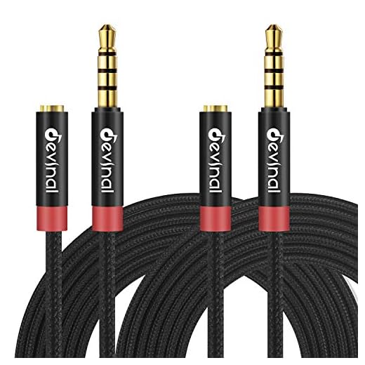 3.5mm TRRS Headphone Extension Cable, Devinal 1/8" inch Female 4-Pole to Male Extension Cord, Mini-Jack Aux Stereo Audio Connector 6.6Ft/2M (2 Pack)