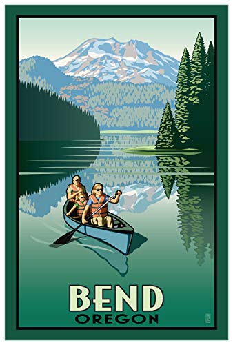 Bend Oregon Canoers Giclee Art Print Poster from Travel Artwork by Artist Paul Leighton 12" x 18"