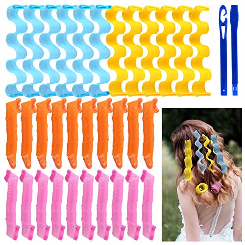 Stondino 36 Pcs Hair Curlers Styling Kit No Heat Curl Formers Wave Formers for Natural Hair Spiral Curlers Heatless Hair Curlers for Long Hair Magic Curlers Beautiful Waves Styling Kit (18cm and 20cm)