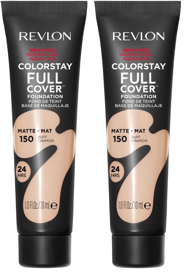 Revlon ColorStay Full Cover Longwear Matte Foundation, hitze- und schweißbeständig, leichtes Gesichts-Make-up, Farbton Buff (150), 30 ml (Packung mit 2)