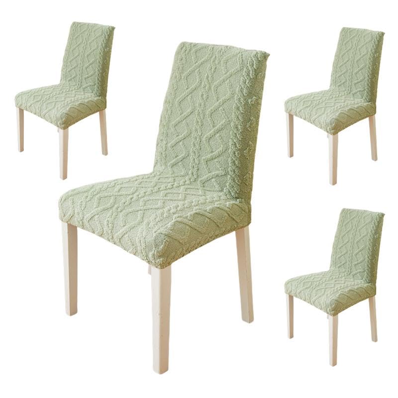 Image of HOMETHREADS Elastic Jacquard Chair Cover-Stretch Fit, Removable & Washable Short Dining Chair Seat Protector - 400gsm Soft & Wrinkle-Resistant Slipcover for Home, Kitchen, Banquet (Green, Pack of 1)