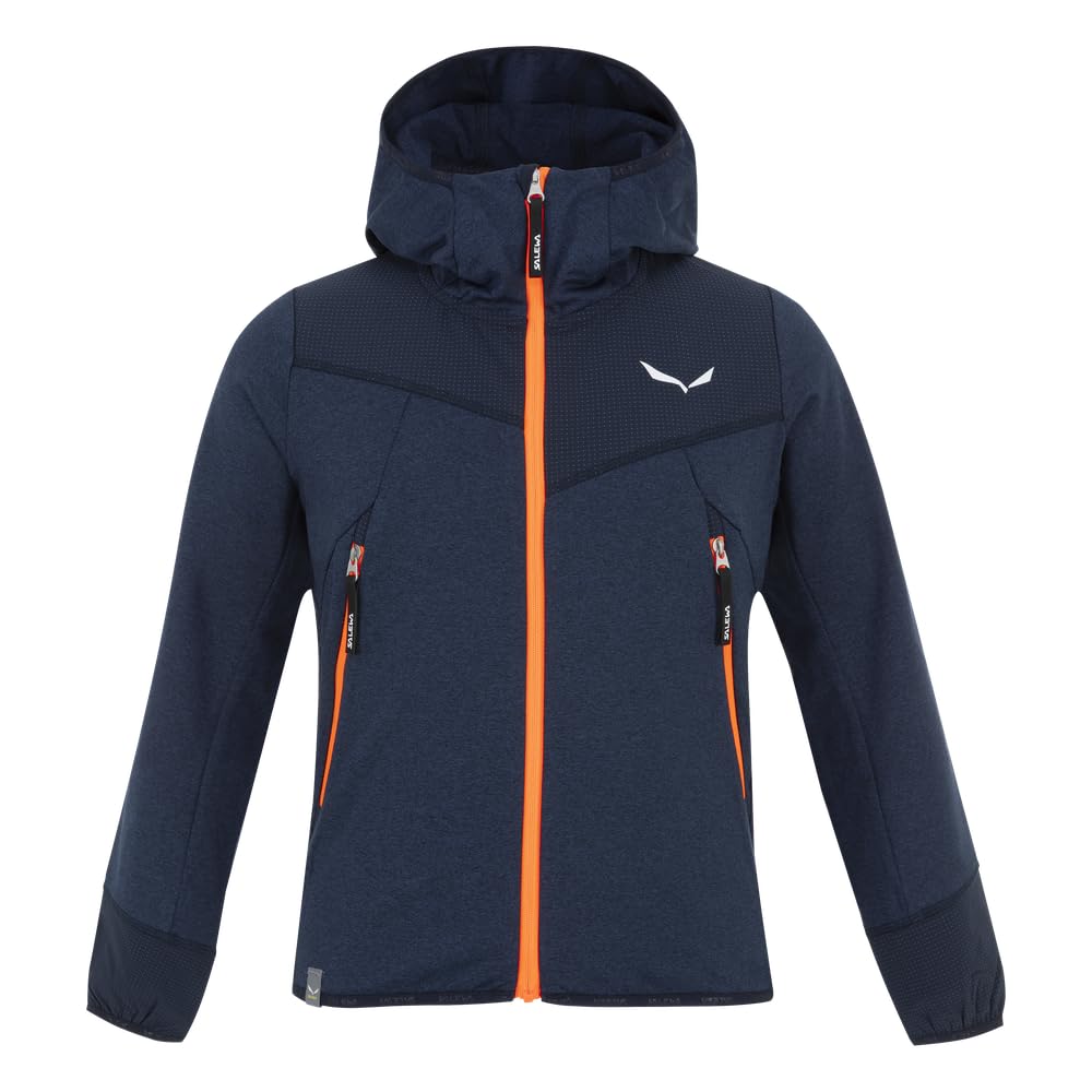 Salewa Agner Melange Polarlite Full Zip Kids' Hooded Fleece Jacket, Blue, 128