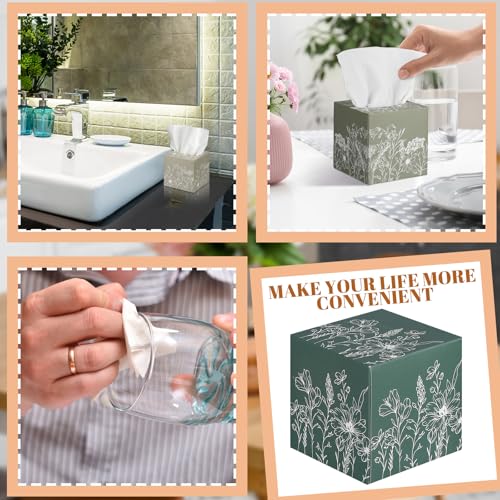 Image of Fourluoo 12 Pack Christmas Flower Tissue Cube Boxes, 600 Sheets 3 Ply | Small Square Facial Tissues for Car Bedroom, Line Drawing Floral Design, Decorative Holiday Boxes, Soft Absorbent