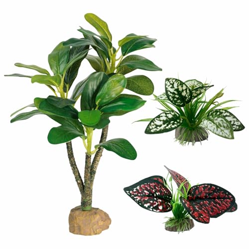 Moonorange Reptile Artificial Plants, Big Terrarium Plants Decorations Supplies, Aquarium Fish Tank Plants, Amphibian Habitat Hideout Tank Accessories(L Set-3pcs/H)