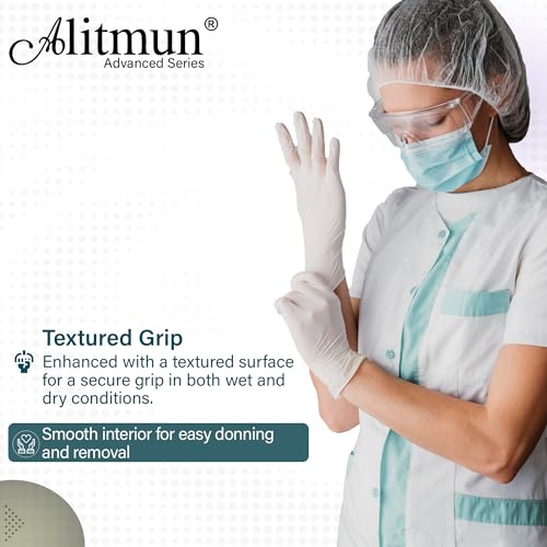 Image of Advanced Series Powder Free Latex Examination Gloves, Disposable Surgical Hand Gloves with Exceptional Grip and Durability, Medical usage & Multipurpose Gloves (Pack of 100) (Medium)
