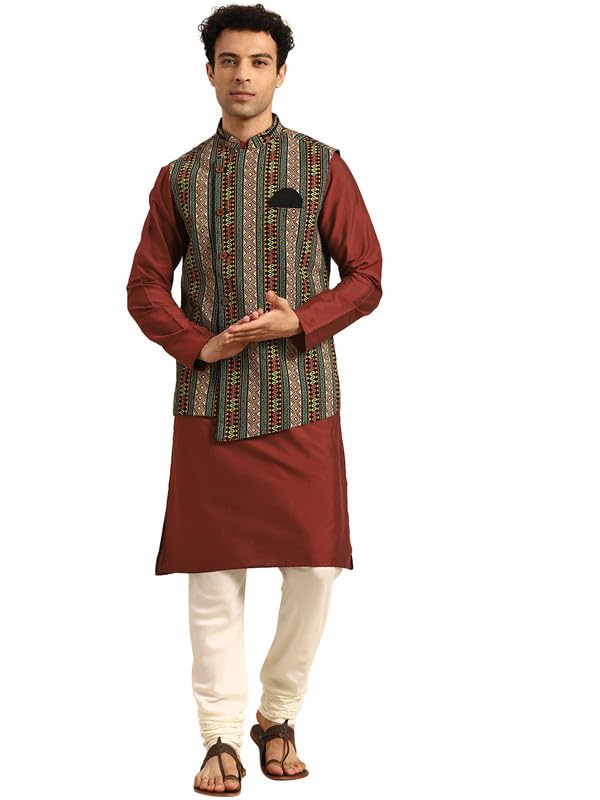 Kurta homme en pur coton ensemble regular avec veste imprimée