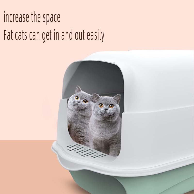 Caja de arena cubierta para gatos grande de plástico gris miniatura 4