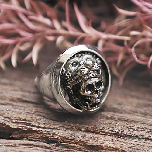 Jaguar Warrior Skull circle Ring Gothic silver historical aztec lion Leo biker