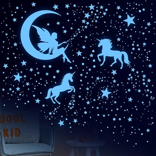 Glow in The Dark Stars for Ceiling Glow in The Dark Stars Luminous Unicorn Wall Stickers Sky Unicorn Self Adhesive Wall Decal for Girls Wall Decoration for Kids Baby Bedroom Living Room Nursery