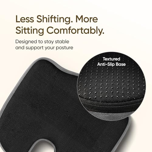 Image of Frido XL Coccyx Seat Cushion for Tailbone Pain Relief | Orthopaedic Memory Foam Chair Cushion for Office Chair, Car Seat & Work from Home | Anti Slip Base | Large Ergonomic Sitting Pillow - Grey