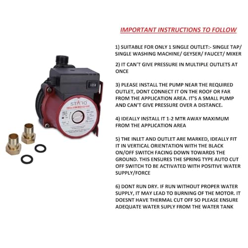 Image of STARQ ST165-9 Inline Automatic Water Pressure Pump With Wall Mounting Bracket Suitable for Hot Water Circulation, Washing Machine, RO & Shower (RED)