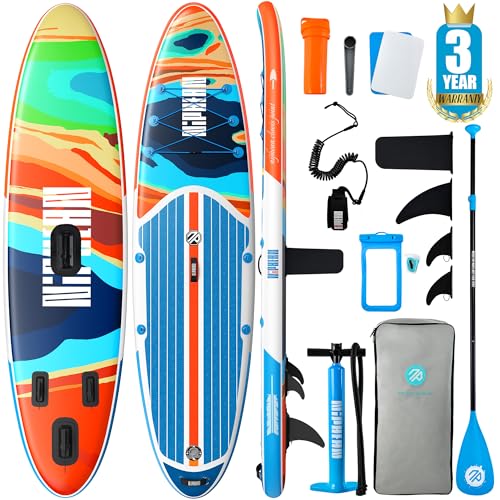Niphean Inflatable Stand Up Paddle Board with Stabiltrac Fin Design and SUP Accessories, Anti-Slip EVA Deck, 10’6’’ Inflatable Paddle Boards for Adults & Youth of All Skill Levels