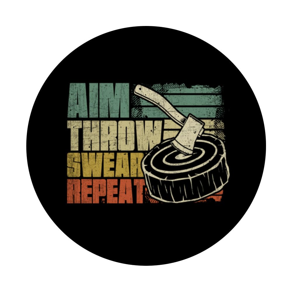 Aim Throw Swear Repeat Axe Thrower Funny Axe Throwing PopSockets Swappable PopGrip, Black - Image 3