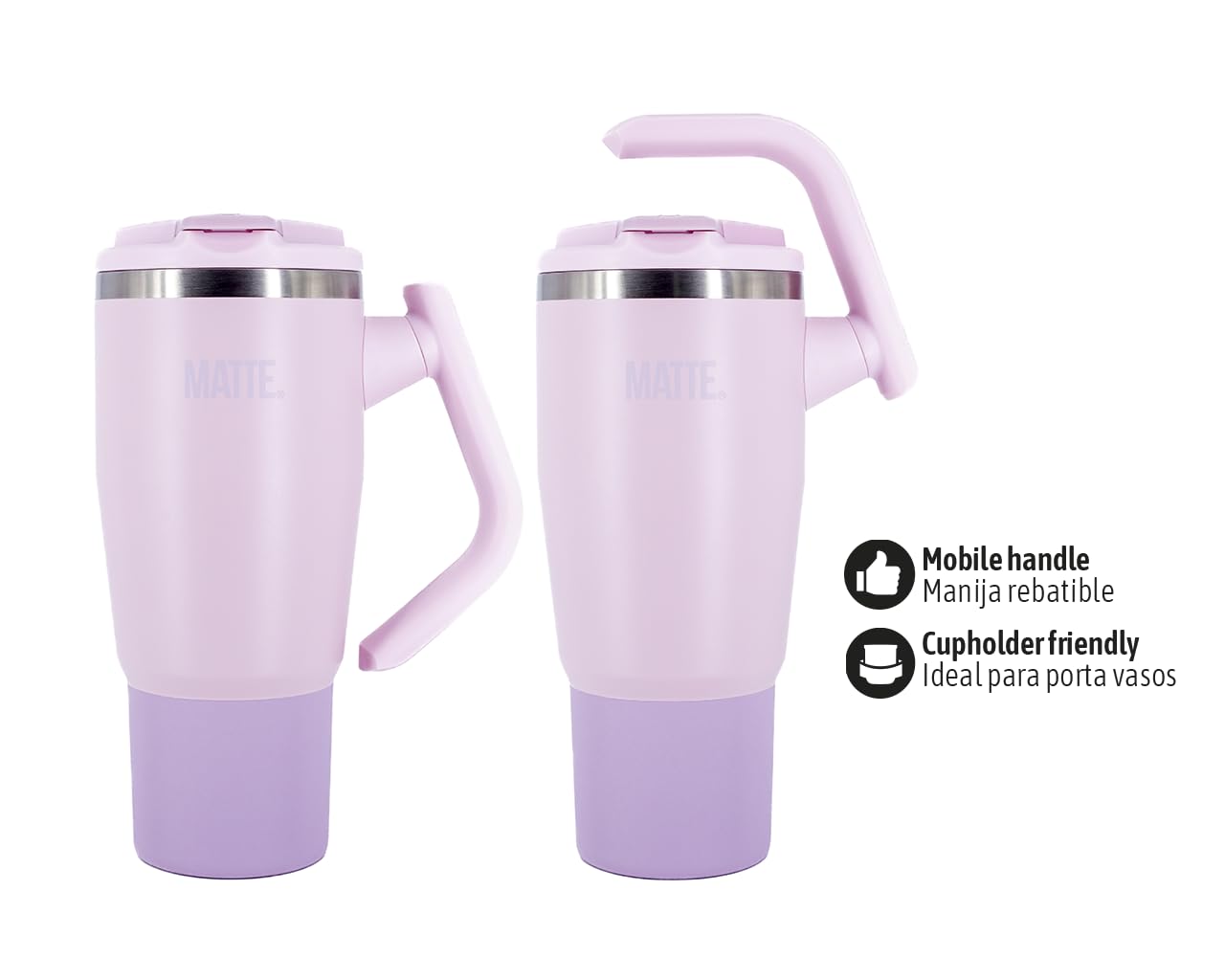 Matte Becher mit Griff und Strohhalm – auslaufsicherer Becher – isolierter Becher – Edelstahlbecher – Heiß- und Kaltbecher (Rosa, 907 ml)