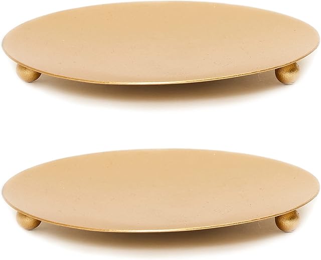 Bakecat Candle Holders for Pillar Candles, 2Pcs Candle Tray Plate, Gold Candle Dish.