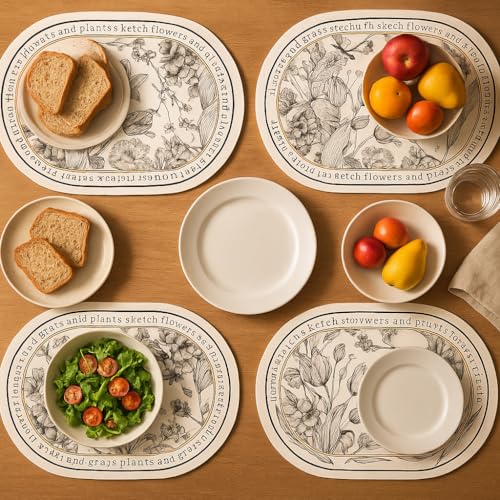 Image of PU Leather Placemat Set of 2 | Floral Print Design | Heat-Resistant, Easy-Clean Table Mat | Waterproof Dining Placemat for Dining Table, Kitchen & Everyday Use (Classic Camellia)