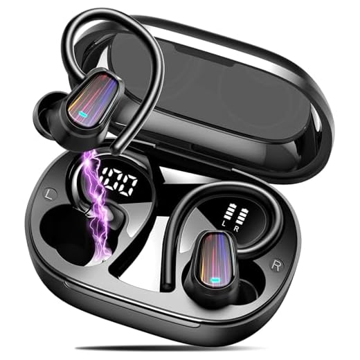 Wireless Earbuds, Bluetooth 5.4 Headphones Sport, Over Ear Buds with ENC Noise Canceling Mic, Deep Bass Stereo Ear Buds with Hook, 50H Playback, LED Display, IP7 Earphones for Workout Running, Black