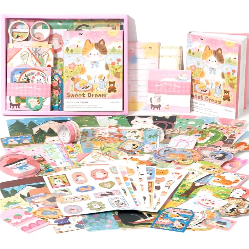 Image of The AutoStory Vintage Scrapbook Album Kit - A6 Junk Journal Notebook with Aesthetic Stickers, Collage Paper Pack & Washi Tape - DIY Journaling Supplies Gift for Teens & Girls (Sweet Dream, Pink)