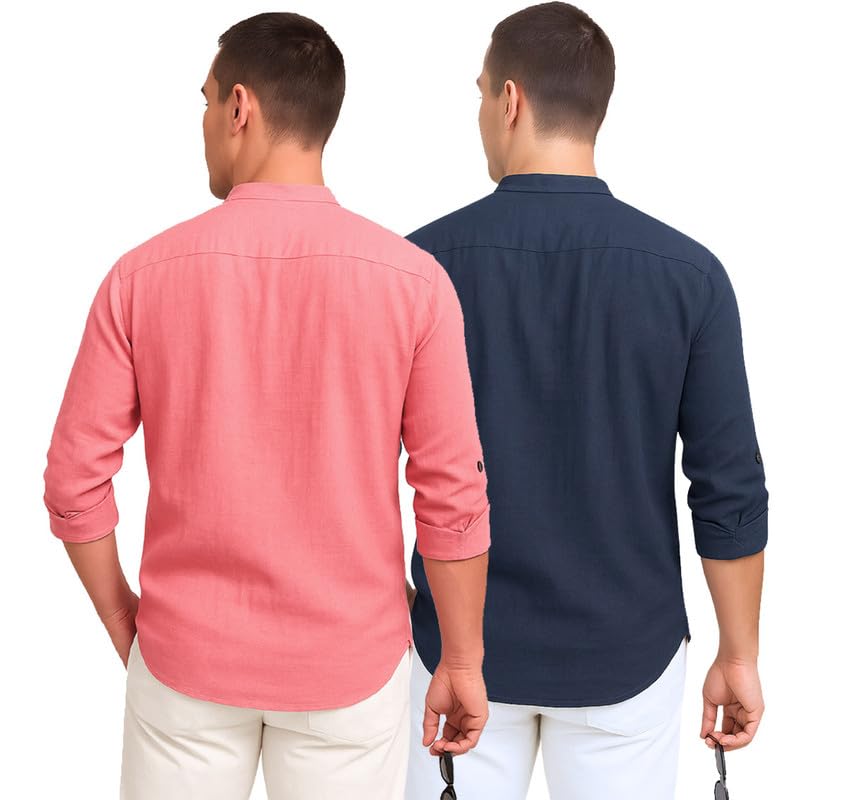 Image of DEEMOON Combo of Men's Cotton Blend Solid Regular Fit Full Sleeve Short Kurta | Men's Trendy Short Kurta Pack of 2 (Available in Plus Size & Combo Packs)