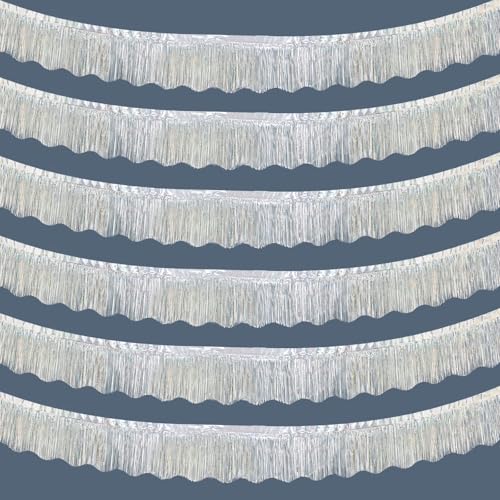 Image of LOLStar Silver Foil Fringe Tinsel Garland, Tinsel Streamers Banner, 6 Pack | 60Ft Tinsel Streamers, Shiny Silver Tinsel Fringe Banner for Wedding, Birthday, Anniversary, Christmas, New Year Party Decor