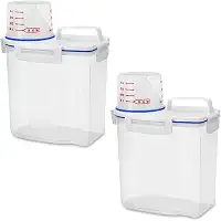 Kit 2 Potes Hérmetico Multiuso para Armazenamento com Copo Medidor de Plástico Pote Para Grãos Farinha Arroz Sabão Liquido Ração 1,5 L