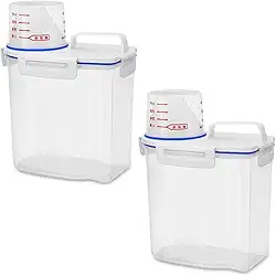 Kit 2 Potes Hérmetico Multiuso para Armazenamento com Copo Medidor de Plástico Pote Para Grãos Farinha Arroz Sabão Liquido Ração 1,5 L