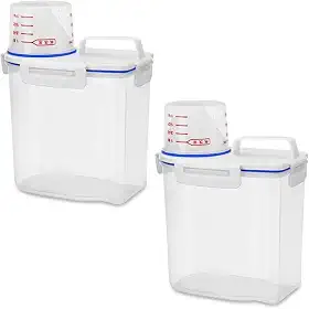 Kit 2 Potes Hérmetico Multiuso para Armazenamento com Copo Medidor de Plástico Pote Para Grãos Farinha Arroz Sabão Liquido Ração 1,5 L
