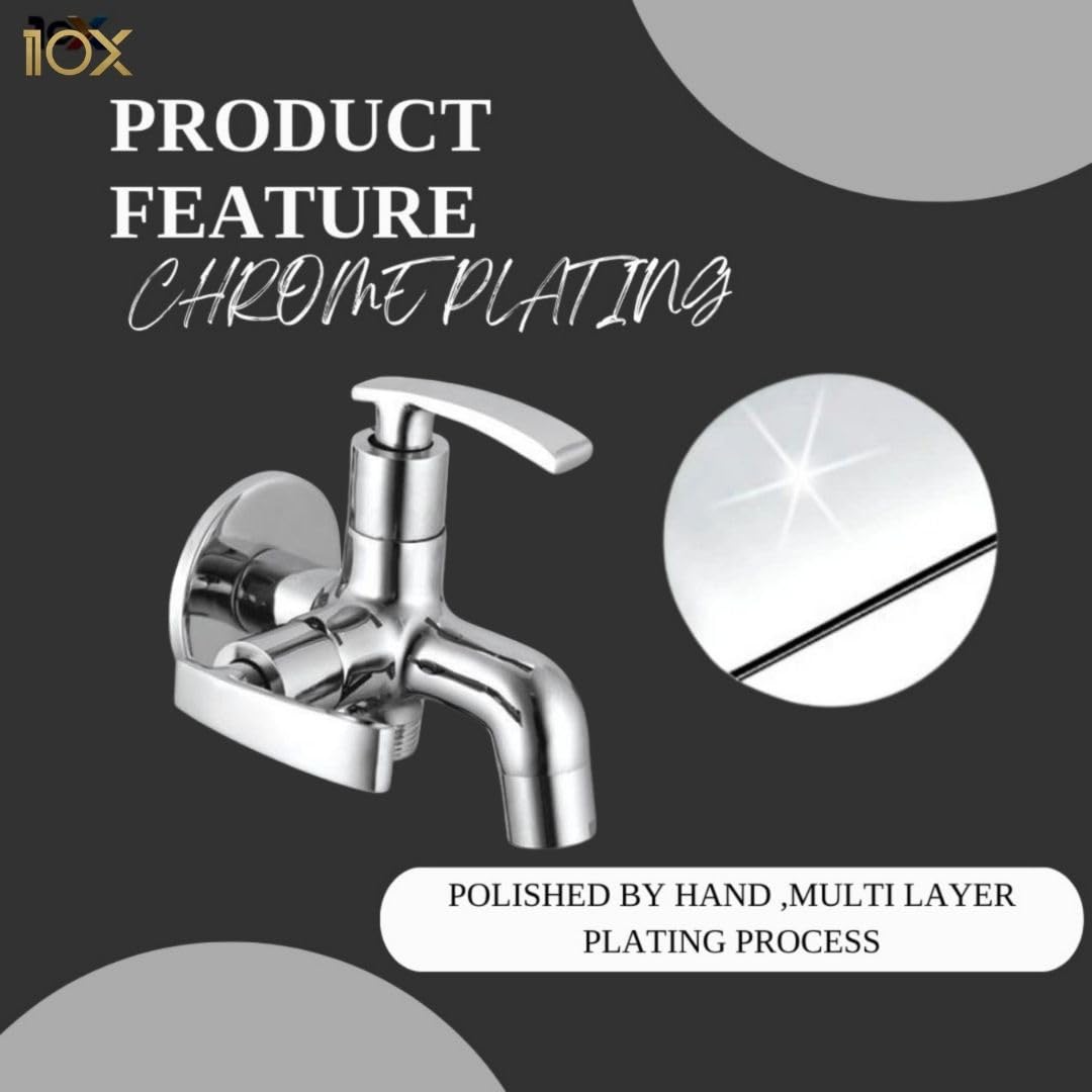 10X Bib Tap 2 in 1 BC-9334 Dual Outlet Wall Mounted Tap with Aerator | Heavy Brass Cartridge | Chrome Plated | Compatible with Health Faucet/Jet Spray 2