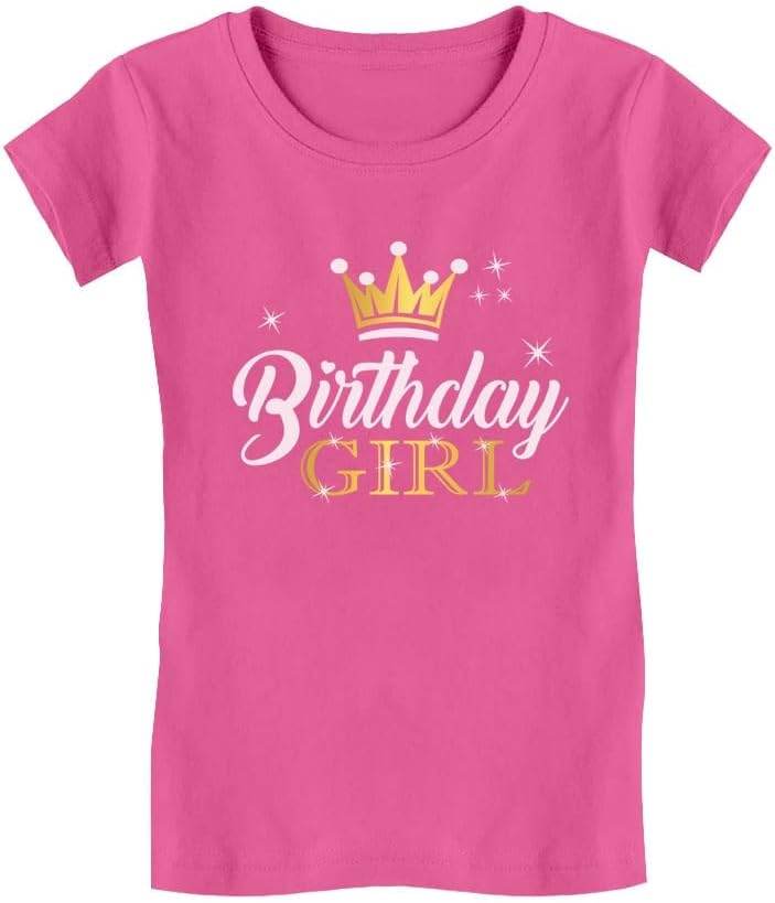 Tstars Birthday Girl Shirt with Crown - Princess Tee Gift for Girls Age 3 to 9 Years Old - Kids Fitted T-Shirt