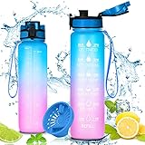 flintronic Trinkflasche 1L Sportflasche Auslaufsicher, Wasserflasche, MEITAGIE BPA-frei Tritan Wasserflasche mit Filter und Motivationszeitmarkierung Für Schule,Gym,Fitness,Outdoor