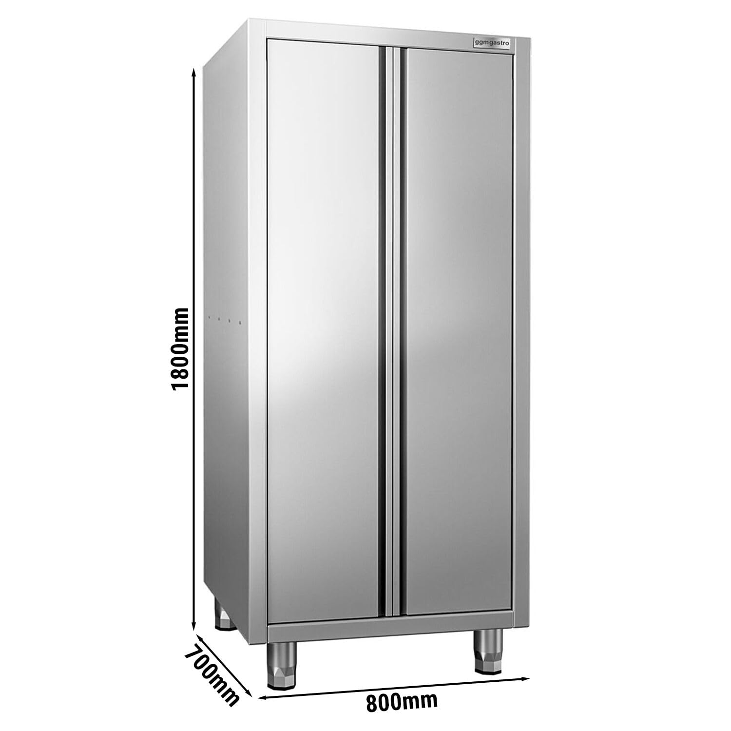 GGM Gastro Geschirrschrank 800x700x1800mm mit 2 Flügeltüren | Robuste Edelstahlkonstruktion, verschweißte Qualität, leichte Reinigung, höhenverstellbar, ideal für den Gastro-Alltag