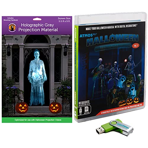 AtmosFX Halloween Hollusion Digital Decoration Kit - 8 Video Effects & 5.5 x 9 Gray Fabric Matte Holographic Projection Screen