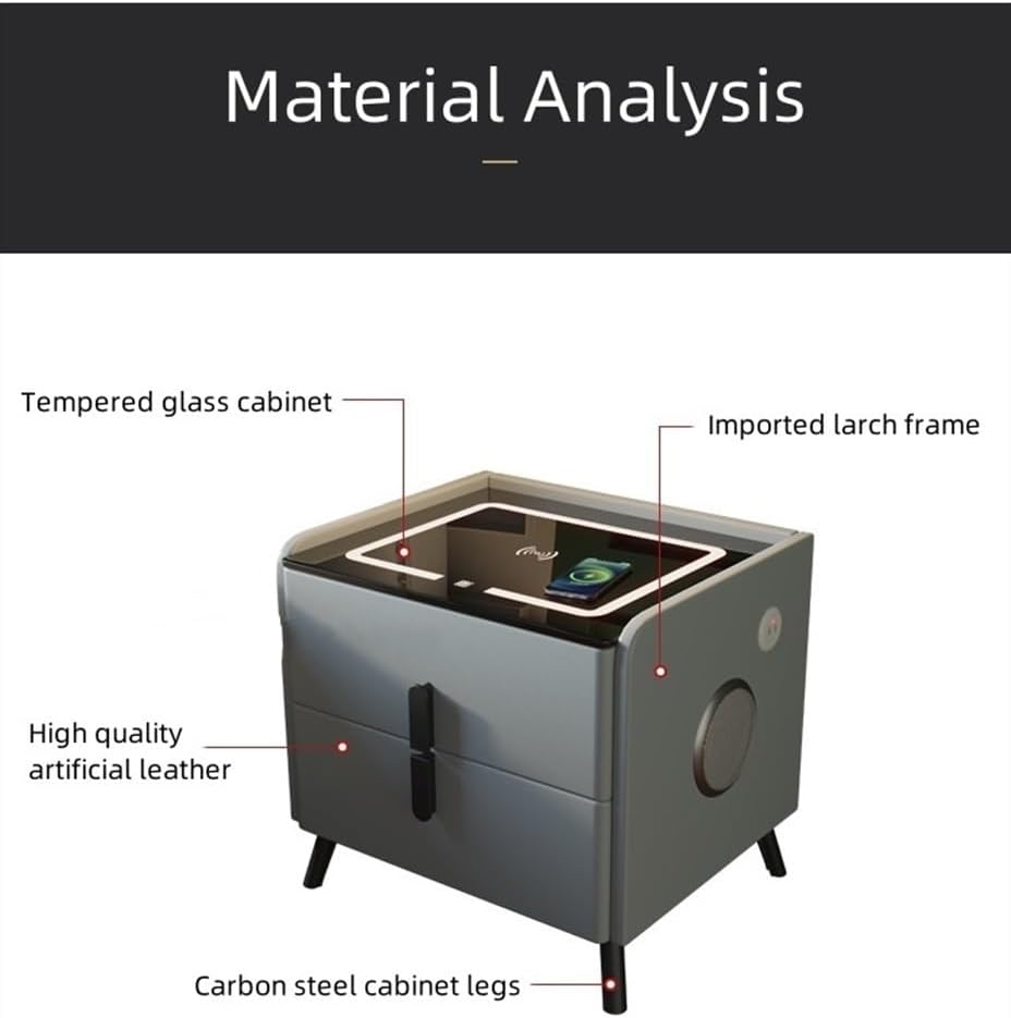 Smart Nightstands with Charging Station, USB Port, Nightstand with LED Lights and Speaker, 2 Storage Drawers (Color : Orange, Size : 15.75 * 15.75 * 18.11in)