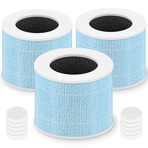 Core Mini Smoke Remover Replacement Filter for LEVOIT Core Mini and Core Mini-P Air Purifier, 3-in-1 H13 Grade True HEPA and Activated Carbon, Core Mini-RF-SR, 3 Filter & 10 Fragrance Sponge, Blue