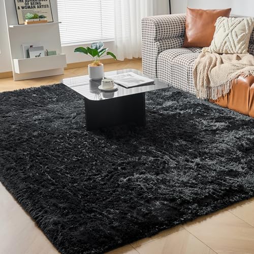CHOSHOME Alfombras mullidas de Interior súper Suaves de Terciopelo, Linda Alfombra de Dormitorio, Adecuado para salón, 120x180cm Negro