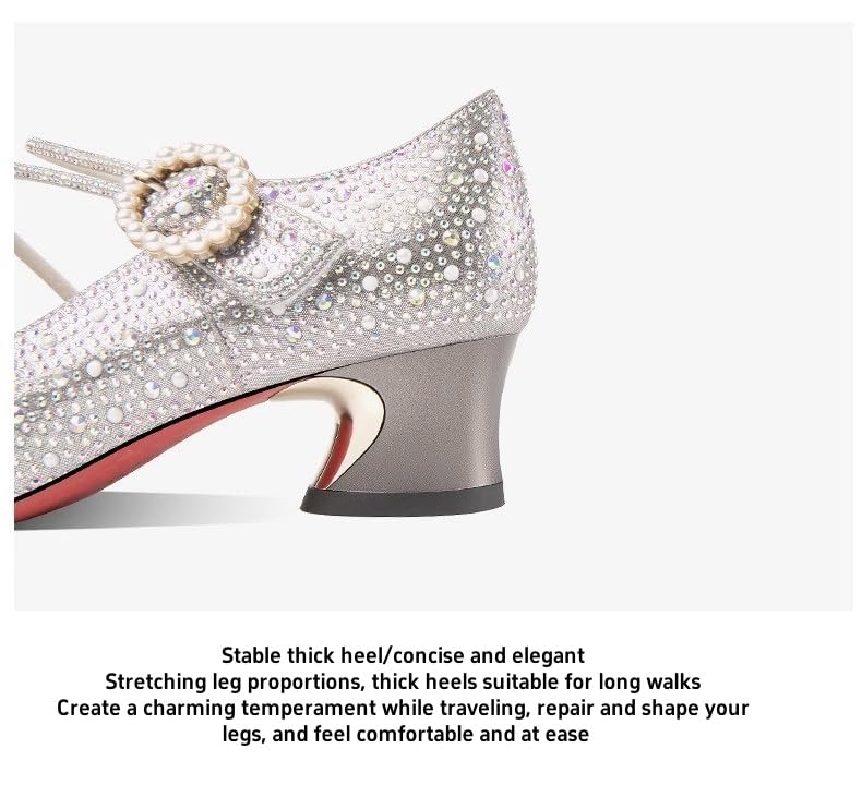 Women's Closed Pointed Toe Rhinstone Pumps Chunky Block High Heel Dress Office Party Wedding Shoes for Women2