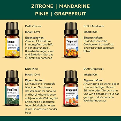 Bio Ätherische Öle 12-er Set - Natürliche Entspannung für alle Sinne | Lavendel, Pfefferminz, Teebaum, Süße Orange, Eukalyptus, Zitronengras, Rosmarin, Weihrauch, Zitrone, Mandarine, Pinie, Grapefru