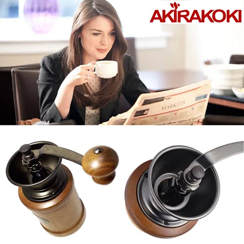 Akirakoki Manual Coffee Grinder Wooden Coffee Bean Mill With Cast Iron Burr, Large Capacity Wood Hand Crank, Portable Adjustable #TOP4