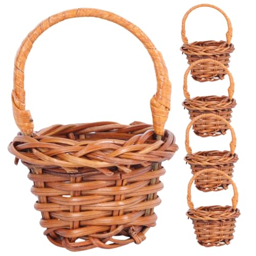 Toyvian 5 Mini Cestas Tejidas de Ratán y Paja para Decoración del Hogar Cesta Pequeña Multiusos para Fotografía Boda y Micropaisajismo Color Café Estilo Rústico