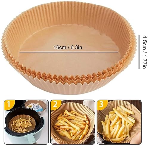 Image of Air Fryer Paper Liners Disposable 100 Pcs, Round Non Stick Parchment Baking Paper for 5-8 QT Air Fryers, Oil Proof Heat Resistant Disposable Liners for Baking Roasting Frying (AIR Frying Paper Round)