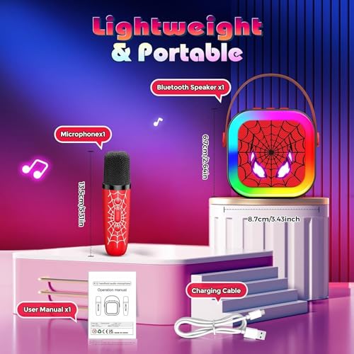 Image of K12 LED Karaoke Machine for Kids with Wireless Microphone Portable Bluetooth Speaker 5W Output Type C Charging TF Card USB Support Mini Singing Toy for Boys Girls (Model 5)