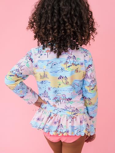 Image of RuffleButts Baby /Toddler Girls Scalloped Long Sleeve Rash Guard 2-Piece UPF50+ Sun Protected Swimsuit