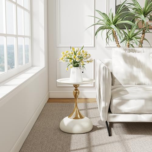 Ginhow Couchtisch Beige Gold, Kleiner Couchtisch Rund Modern, Metall Beistelltisch Rund Gold, Luxus Nachttisch Kaffeetisch für Wohnzimmer Schlafzimmer Balkon, Ø40CM (1 Stück) – Bild 3