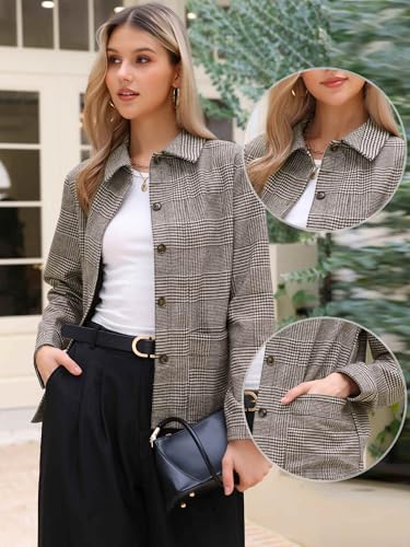 Allegra K Button Down Jacket for Women Casual Lapel Long Sleeve Plaid Coat with Pockets 20252