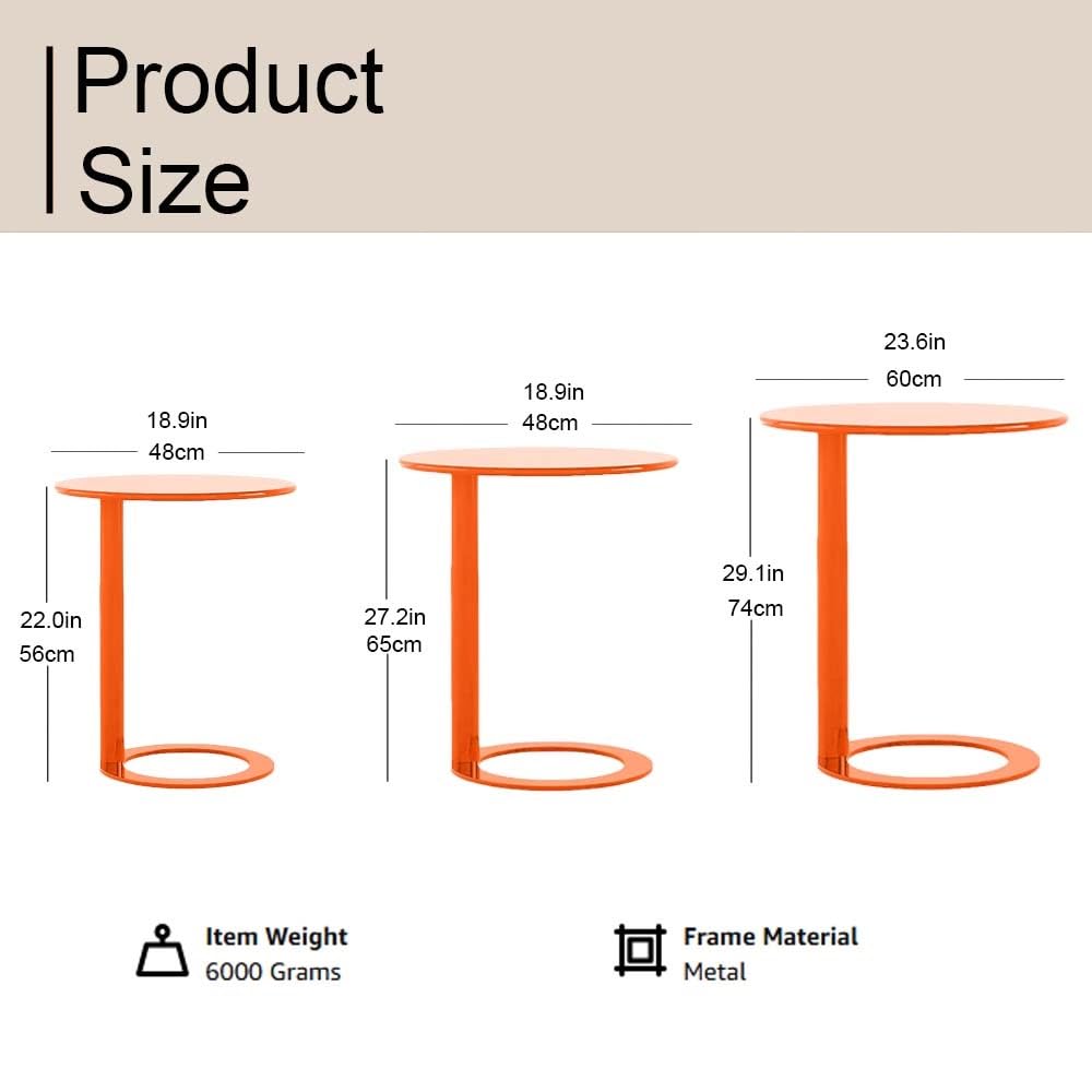 C-Shaped Round Side Table for Living Room, Bedroom, and Office - Metal Coffee and Bedside Table (Orange, 18.9 * 18.9 * 27.2in)
