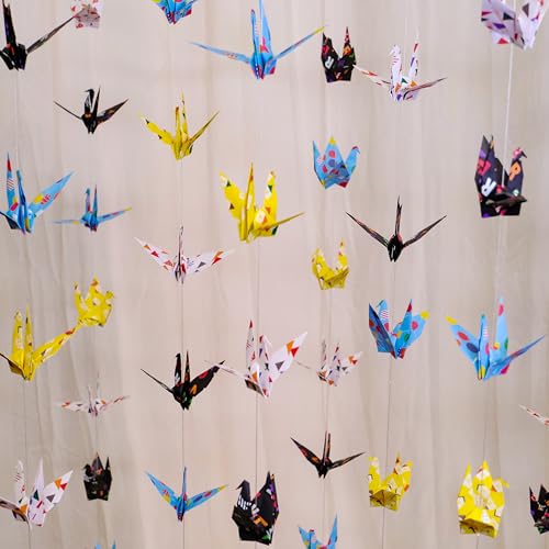 Image of Colorful Geometry Crane Paper Hanging Garlands(3stringsX 5.2ft),Balloon Tree House Alphabet Origami Birds Streamers for Baby Shower Birthday Party Supplies Girl Bedroom Garden Classroom Decor
