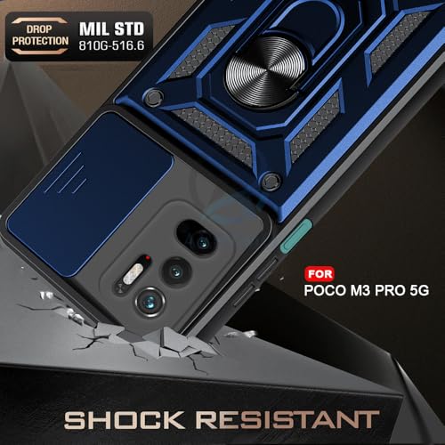 Image of AESTMO Tough Armor Compatible with Poco M3 Pro 5G / Redmi Note 10T 5G Bumper Back Case Cover | Ring Holder & Sliding Camera Shield Cover | 360 Degree Protection Back Case Cover (Blue)
