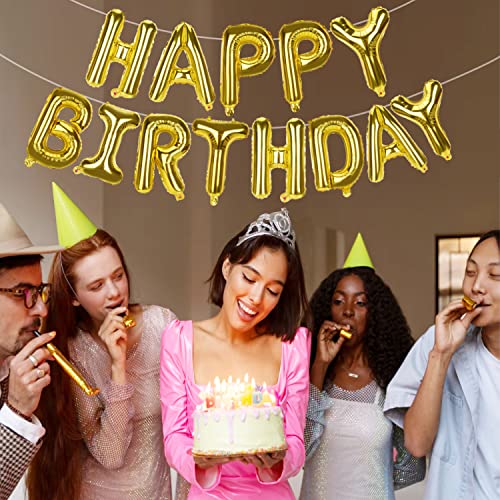 Fannev Gold Happy Birthday Banner, 16 Inch Mylar Foil Letters Sign Happy Birthday Balloon Banner Letter Party Decor, Reusable Balloons For Women, Men, Boys & Girls Birthday Decorations Party Supplies #TOP2