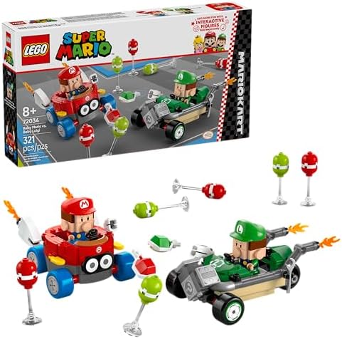 LEGO Super Mario: Mario Kart Baby Mario vs. Baby Luigi - Collectible Toy Building Set for Kids, Boys and Girls, Ages 8+ - Nintendo Mario Kart Toy for Fans - Gift Idea for Birthdays - 72034